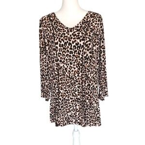 Est. 1946 Top Shirt Womens 18/20W Plus Brown Leopard Print Stretch Animal Casual